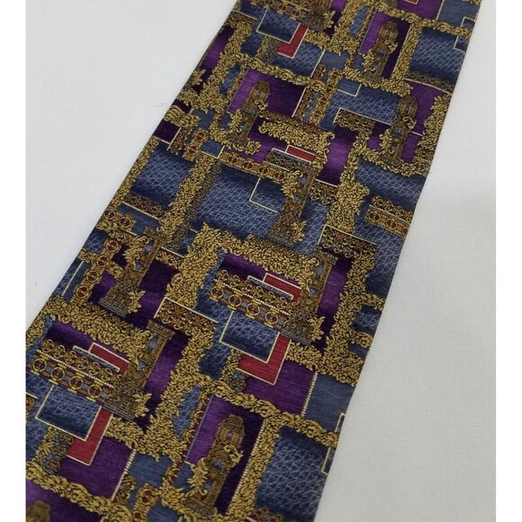 Daniel De Fasson Mens Necktie Geometric Pattern Silk Tie - Picture 3 of 9